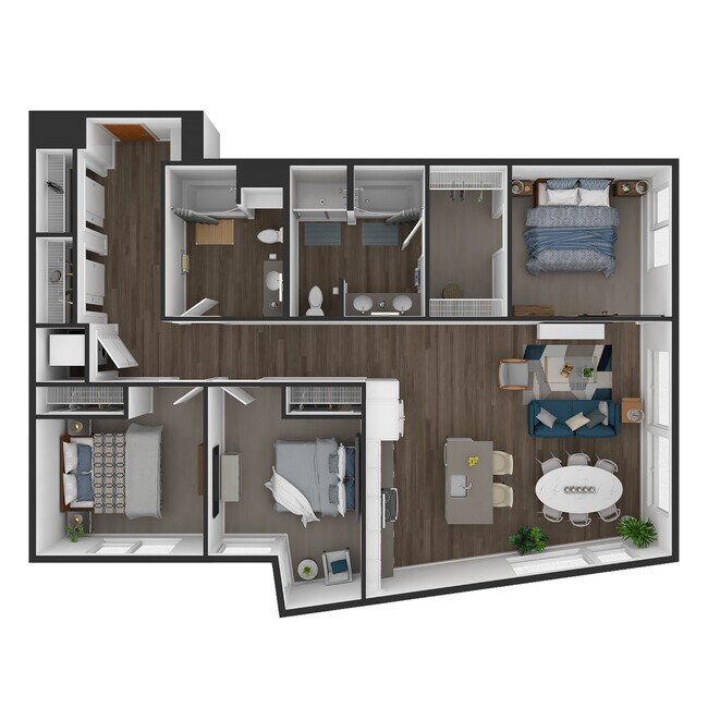 3 Bed, 2 Bath - A 611 floor plan